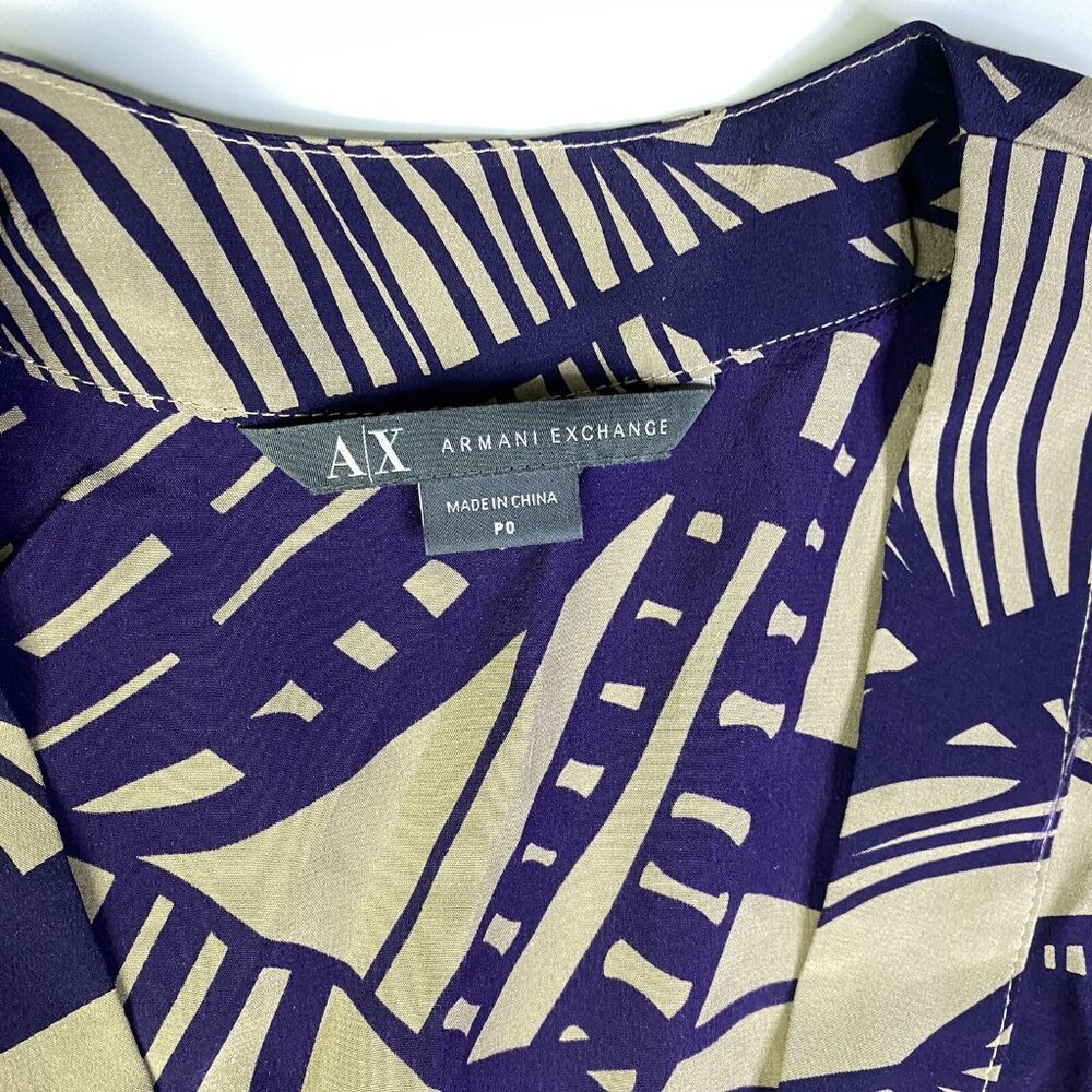 Armani Exchange Brown Purple Palm Abstract Print 100% Silk Romper One Piece P0 - Picture 2 of 3